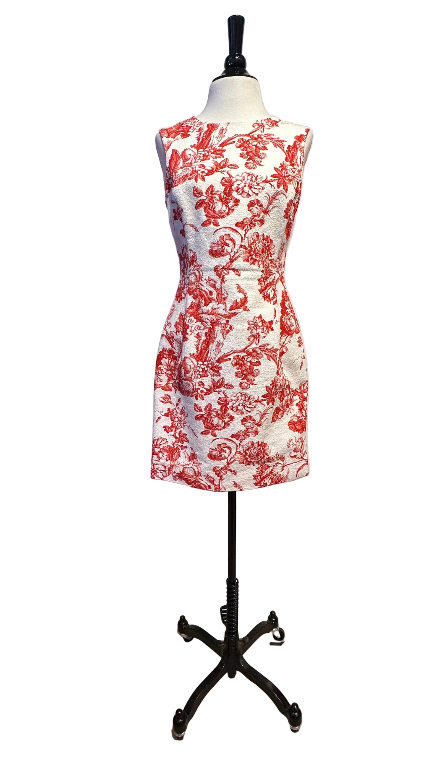 Oscar De La Renta - White Red Floral Sleeveless Dress - 4