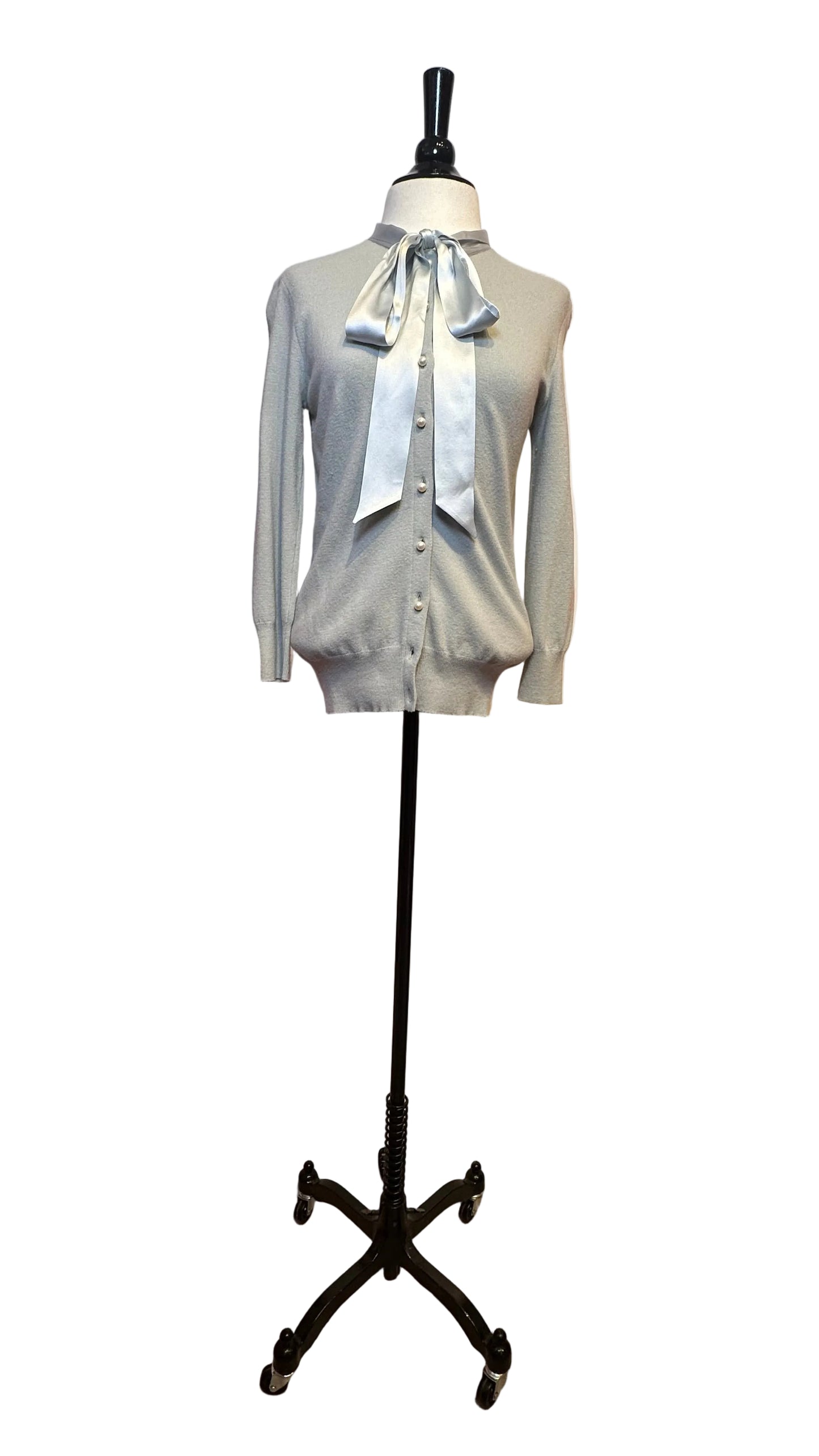 DOLCE & GABBANA - Seafoam Green Tie Pearl Button Cardigan - 44