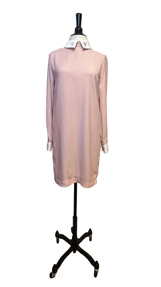 Victoria Beckham - Ballet Pink Long Sleeve Bunny Collar Sheath Dress - Small