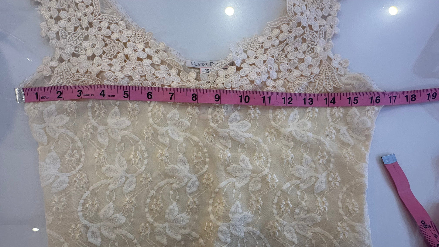 Claire Pettibone - Cream Lace Floral Tank Top - Medium