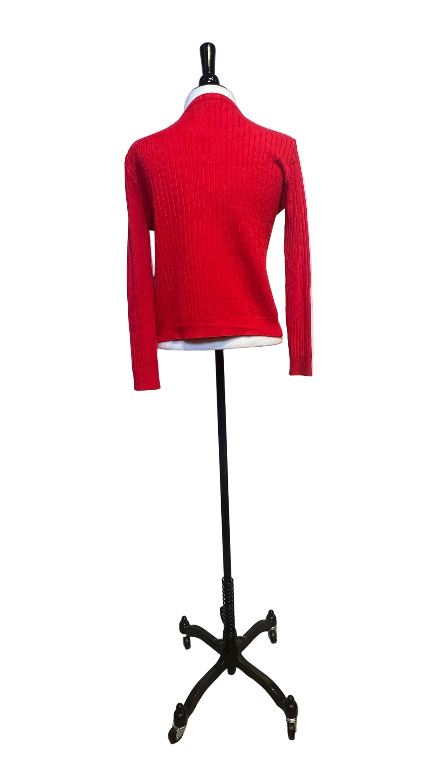 Saylor - Red Ribbed Cardigan with Heart Brooch - X-Small