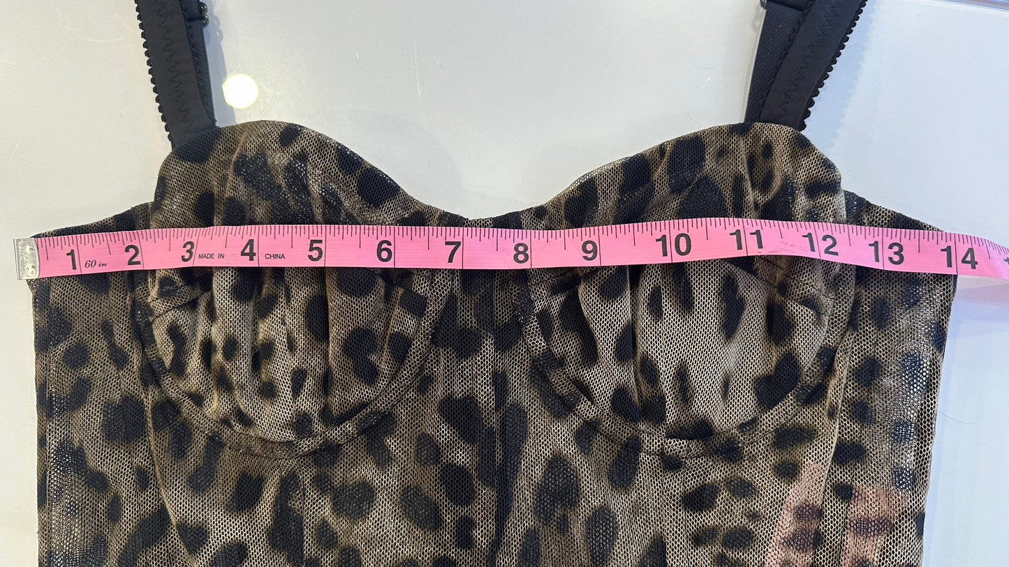 DOLCE & GABBANA - Leopard Print Mesh Bustier Dress - 40