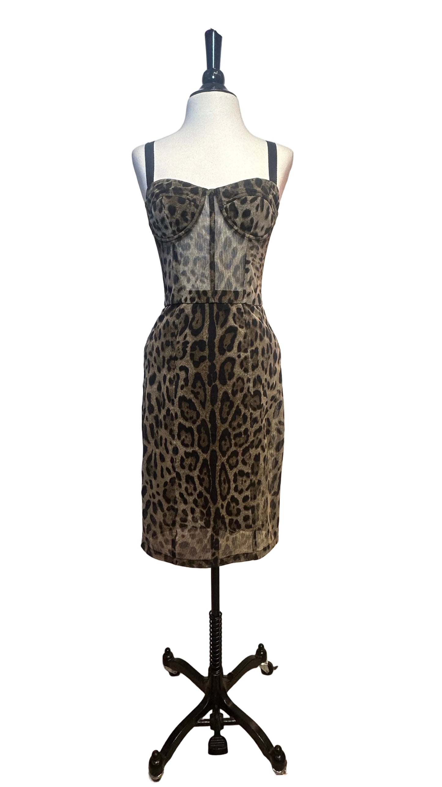 DOLCE & GABBANA - Leopard Print Mesh Bustier Dress - 40