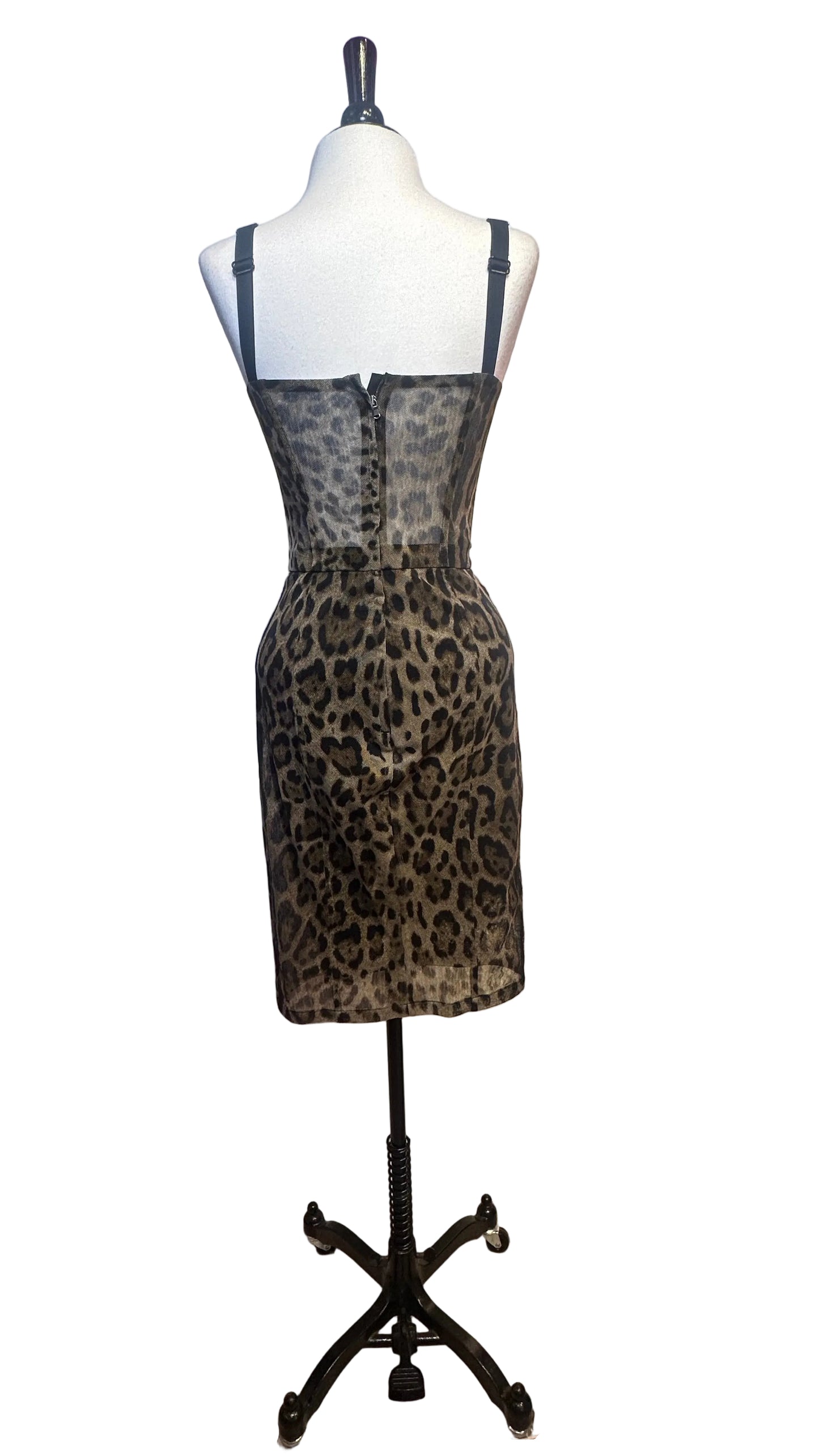 DOLCE & GABBANA - Leopard Print Mesh Bustier Dress - 40