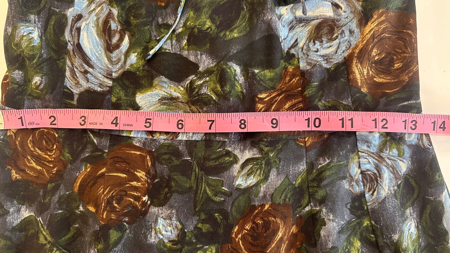 DOLCE & GABBANA - Blue and Brown Rose Print Silk Dress - 42