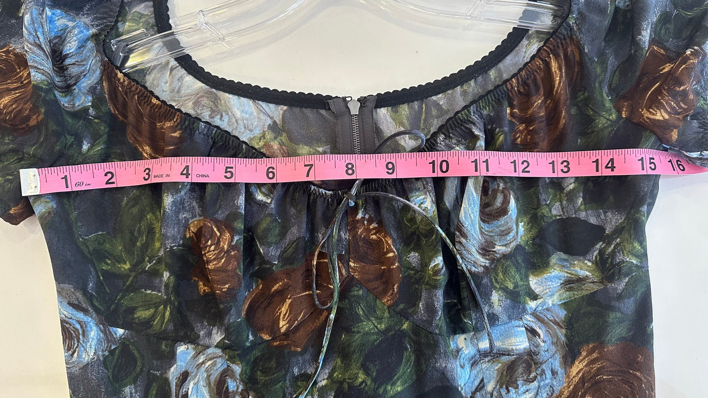 DOLCE & GABBANA - Blue and Brown Rose Print Silk Dress - 42