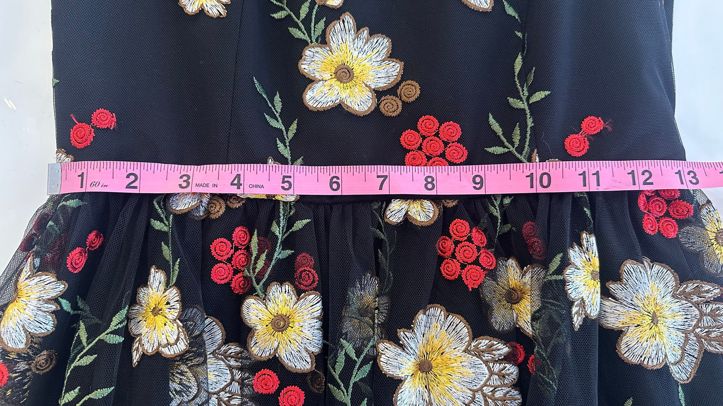Alice + Olivia - Black Floral Embroidered Dress - 2