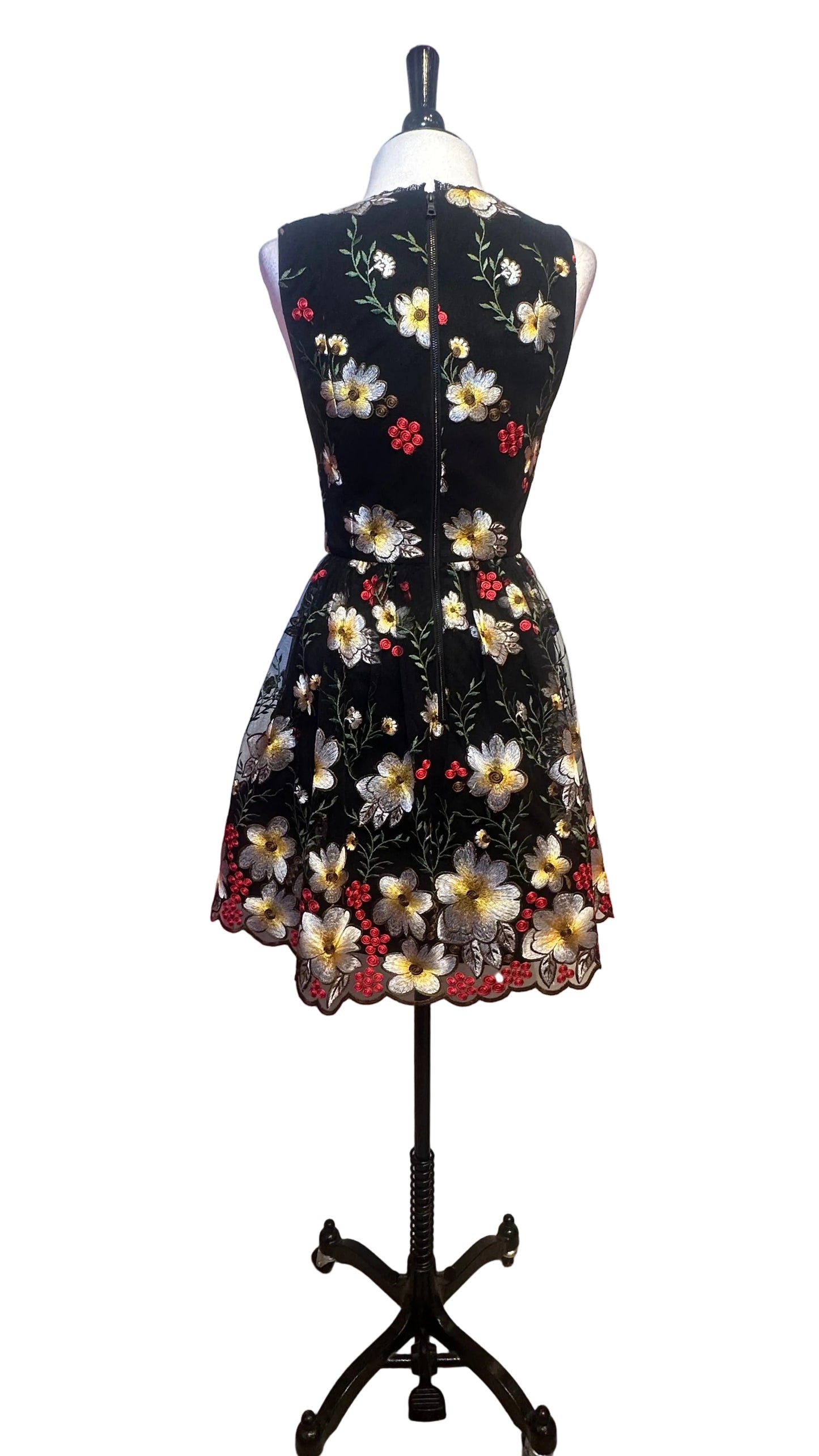 Alice + Olivia - Black Floral Embroidered Dress - 2