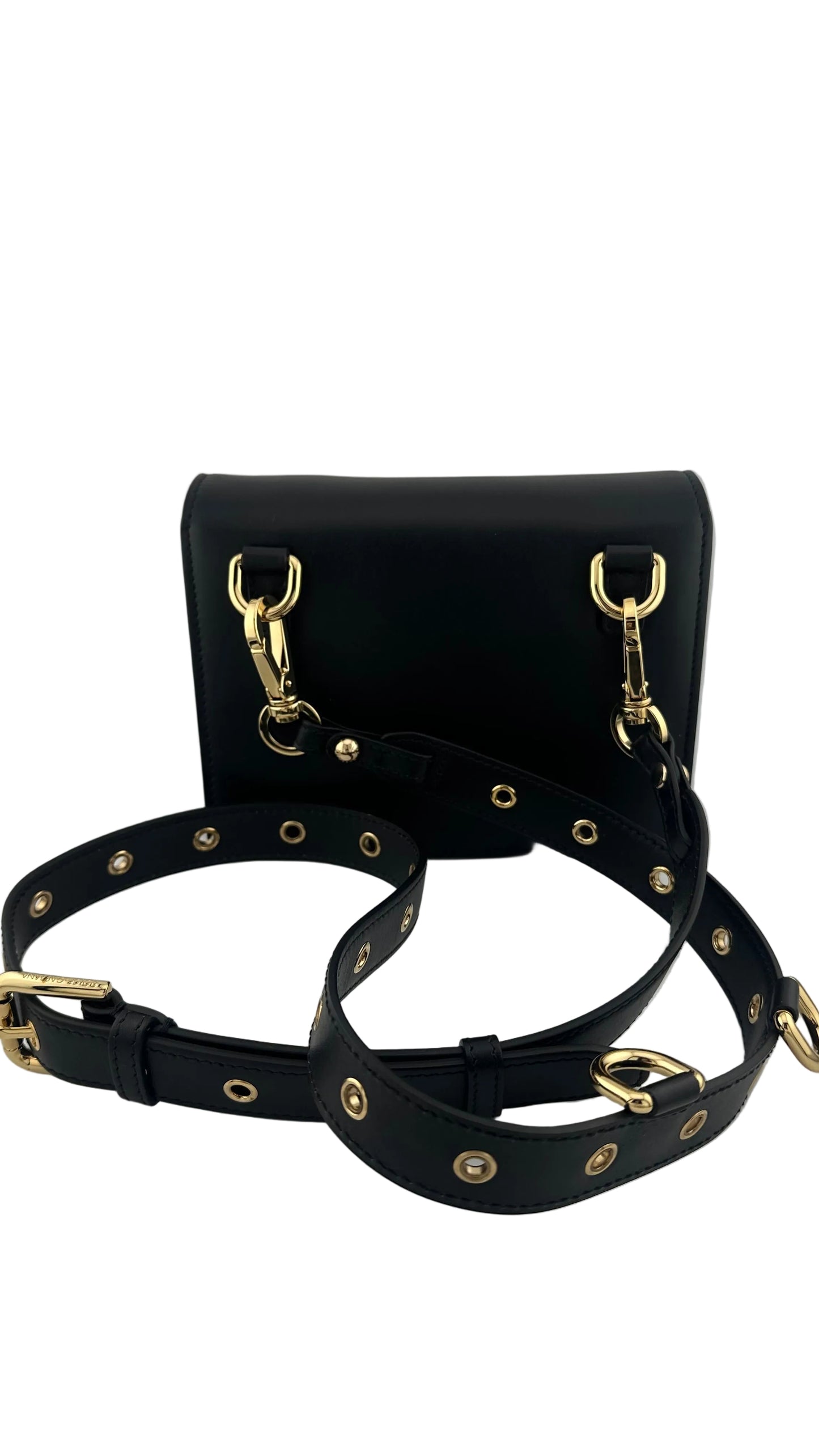 DOLCE & GABBANA - Black Leather Logo Crossbody Bag