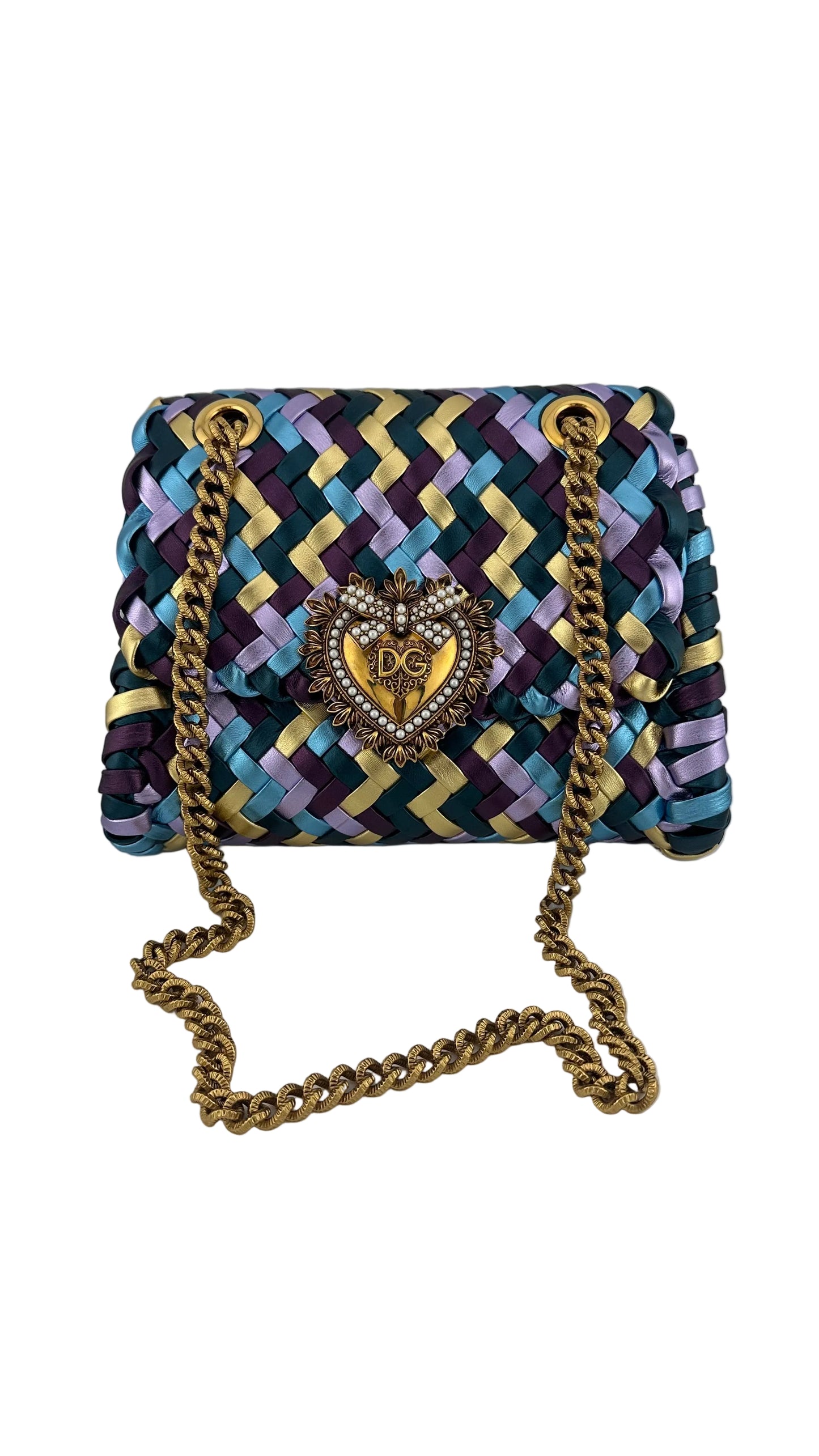 DOLCE & GABBANA - DEVOTION Blue Purple Gold Woven Metallic Bag