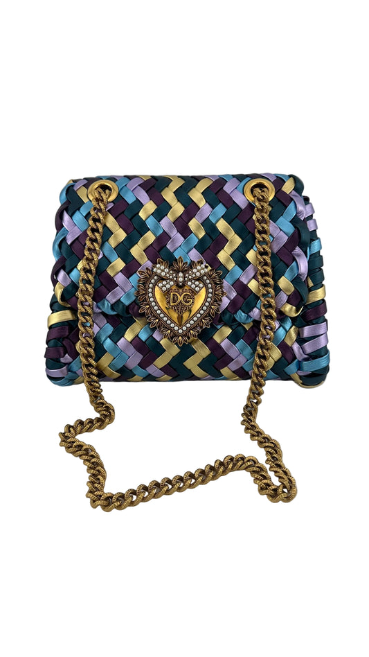 DOLCE & GABBANA - DEVOTION Blue Purple Gold Woven Metallic Bag