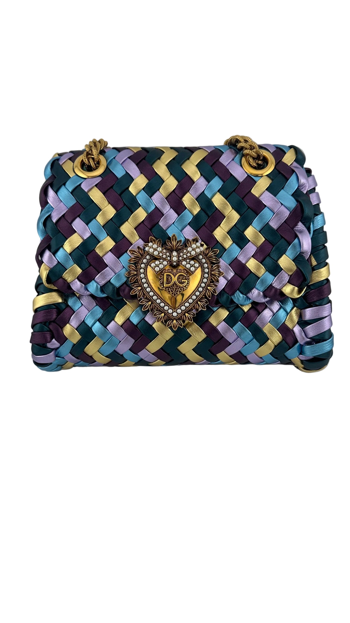 DOLCE & GABBANA - DEVOTION Blue Purple Gold Woven Metallic Bag