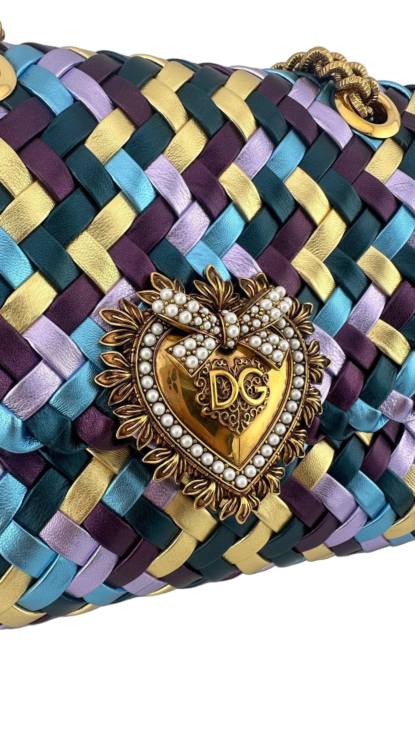 DOLCE & GABBANA - DEVOTION Blue Purple Gold Woven Metallic Bag