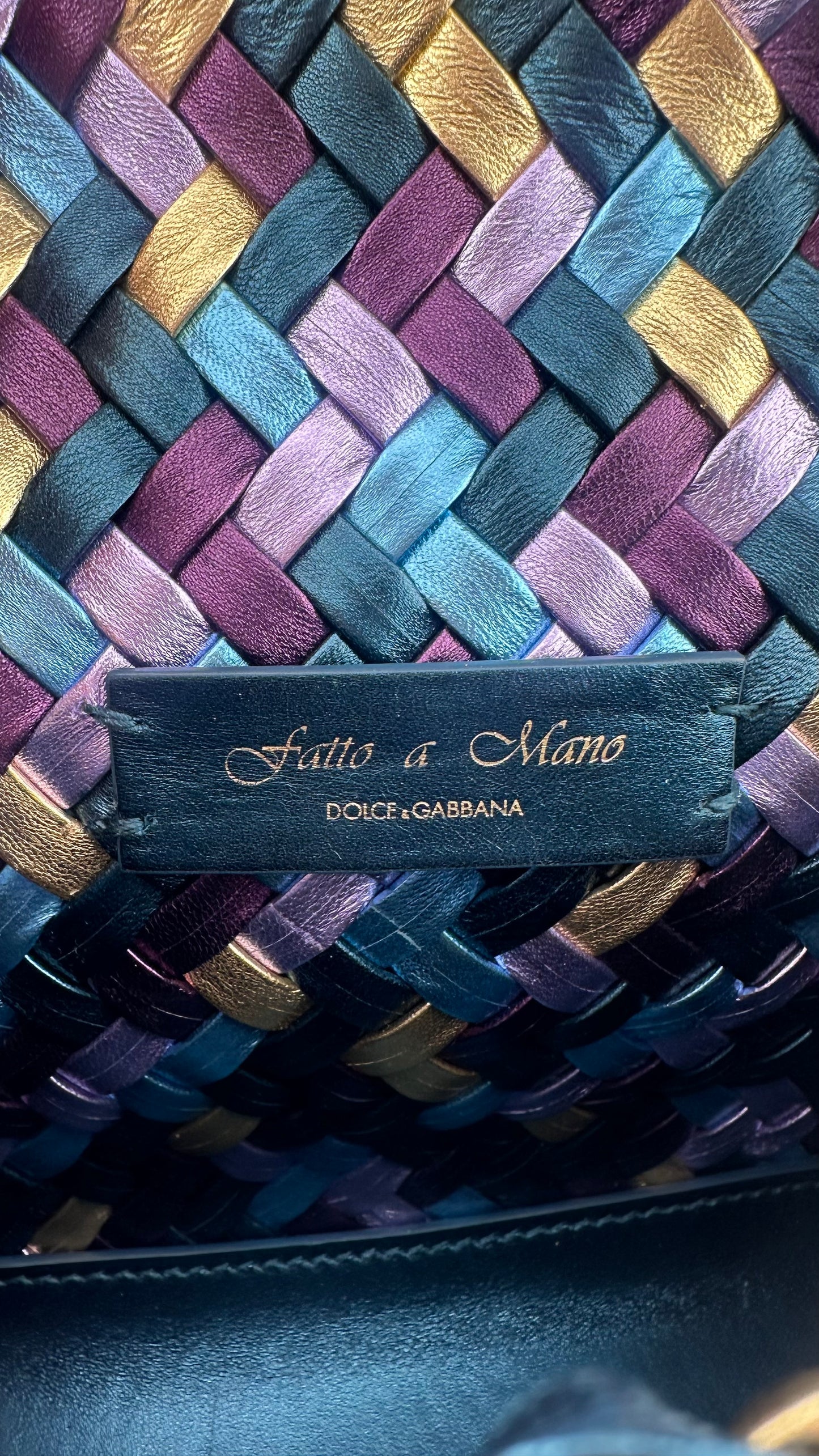 DOLCE & GABBANA - DEVOTION Blue Purple Gold Woven Metallic Bag