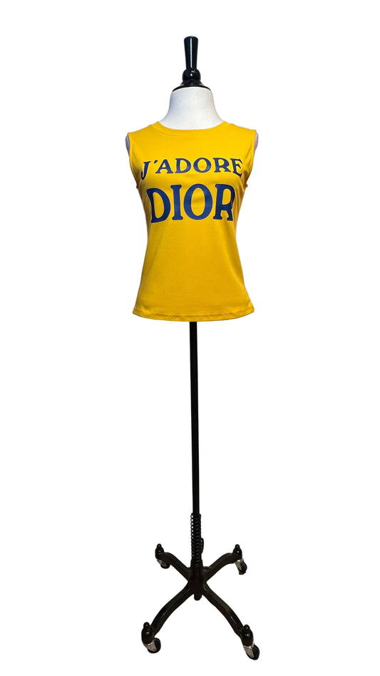 Christian Dior - "J'ADORE DIOR" Mustard Graphic Tee - Medium