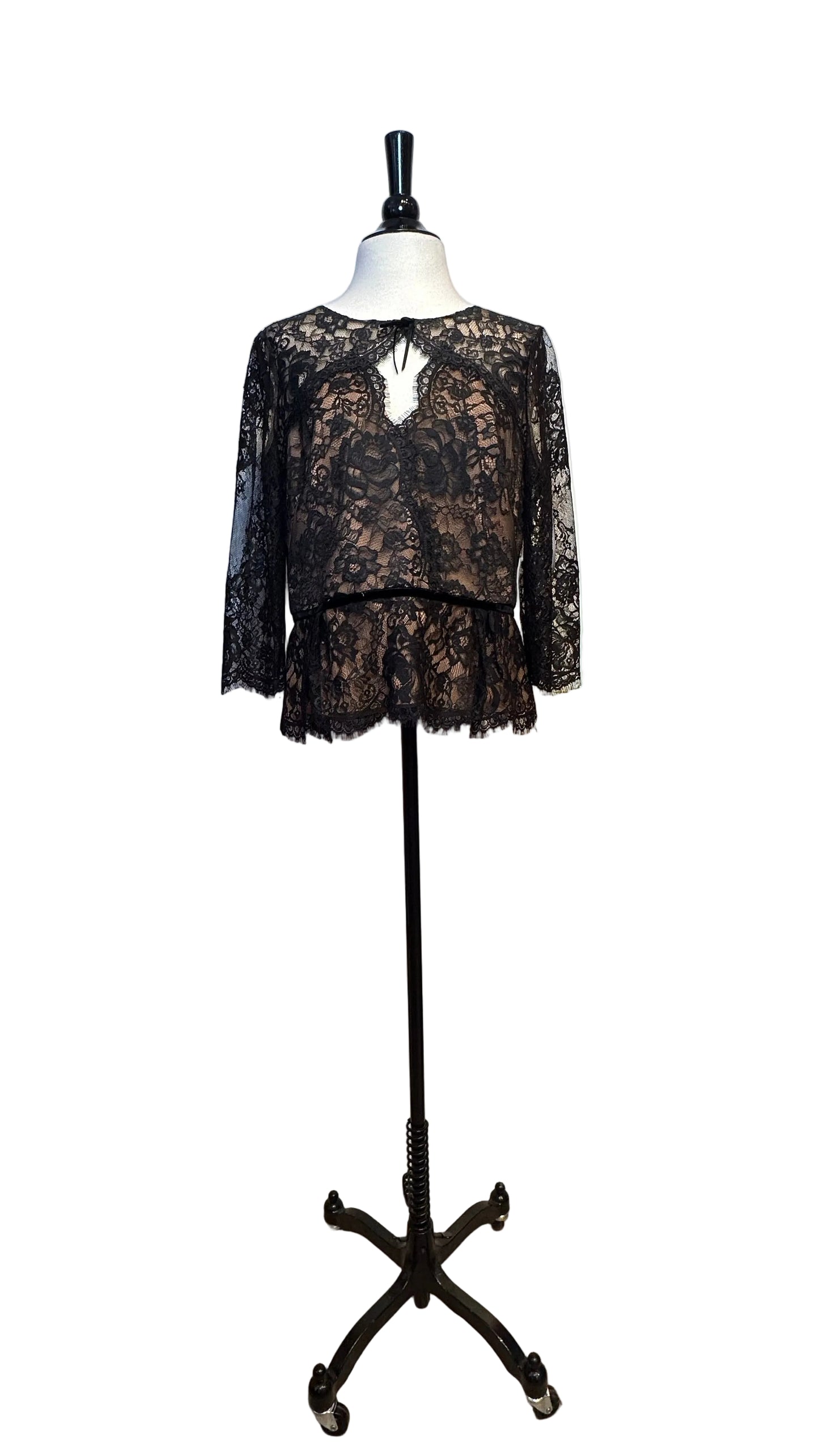 Marchesa Notte - Black Lace Long Sleeve Top - 12