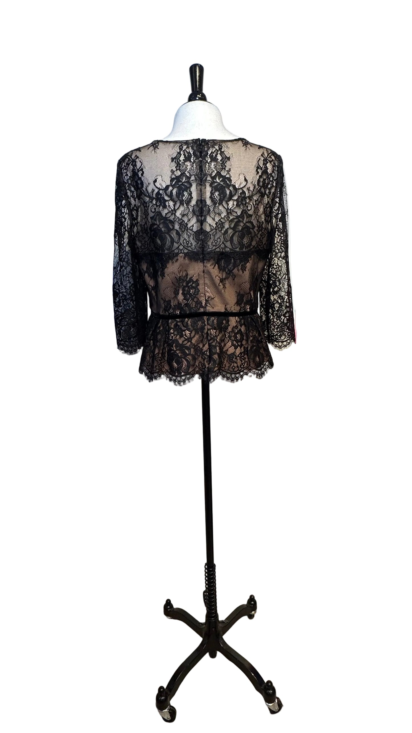 Marchesa Notte - Black Lace Long Sleeve Top - 12