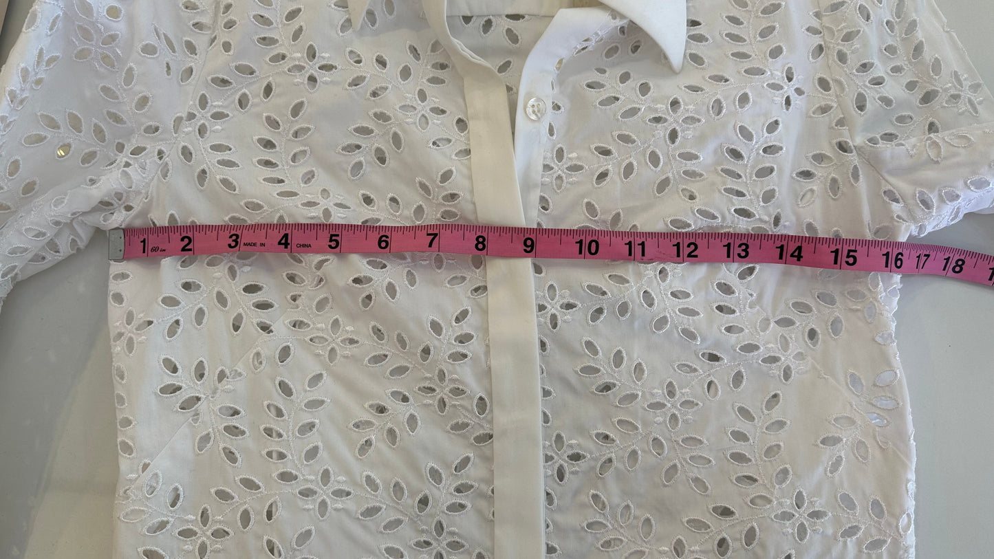 ERDEM - White Eyelet Lace Button Up Top - 4