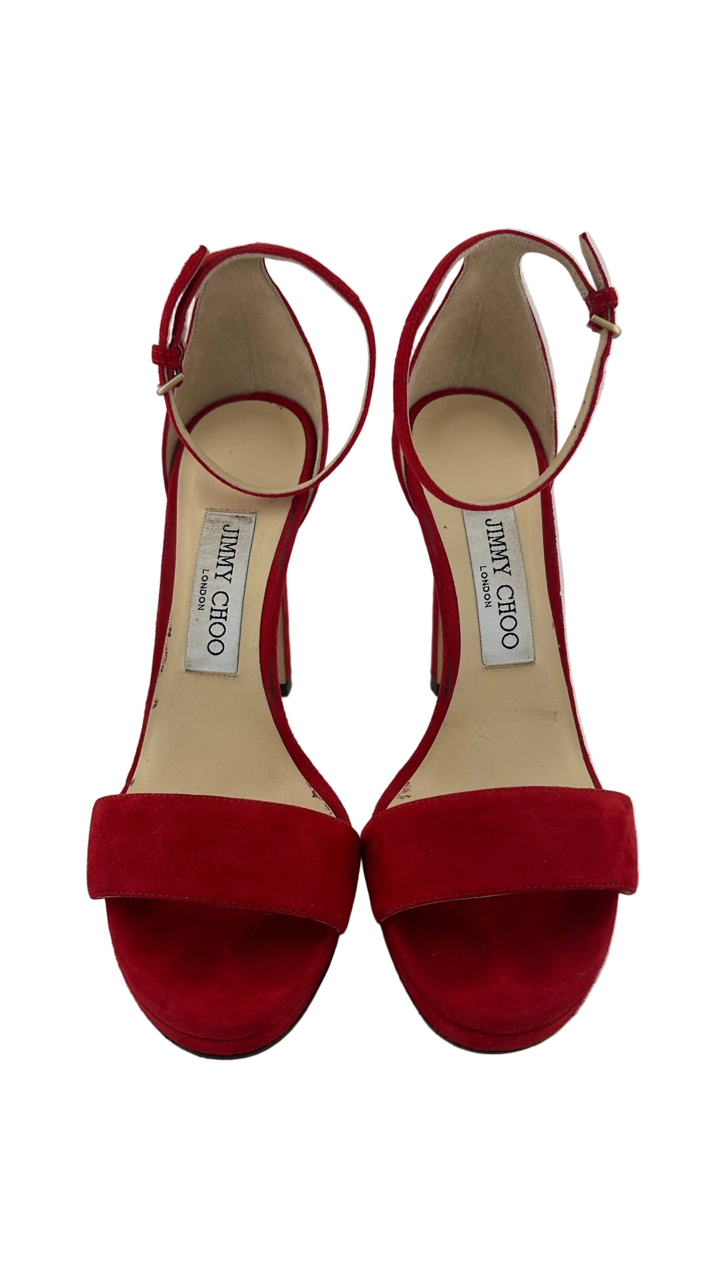 Jimmy Choo - Red Suede Ankle Strap Heel - 36.5