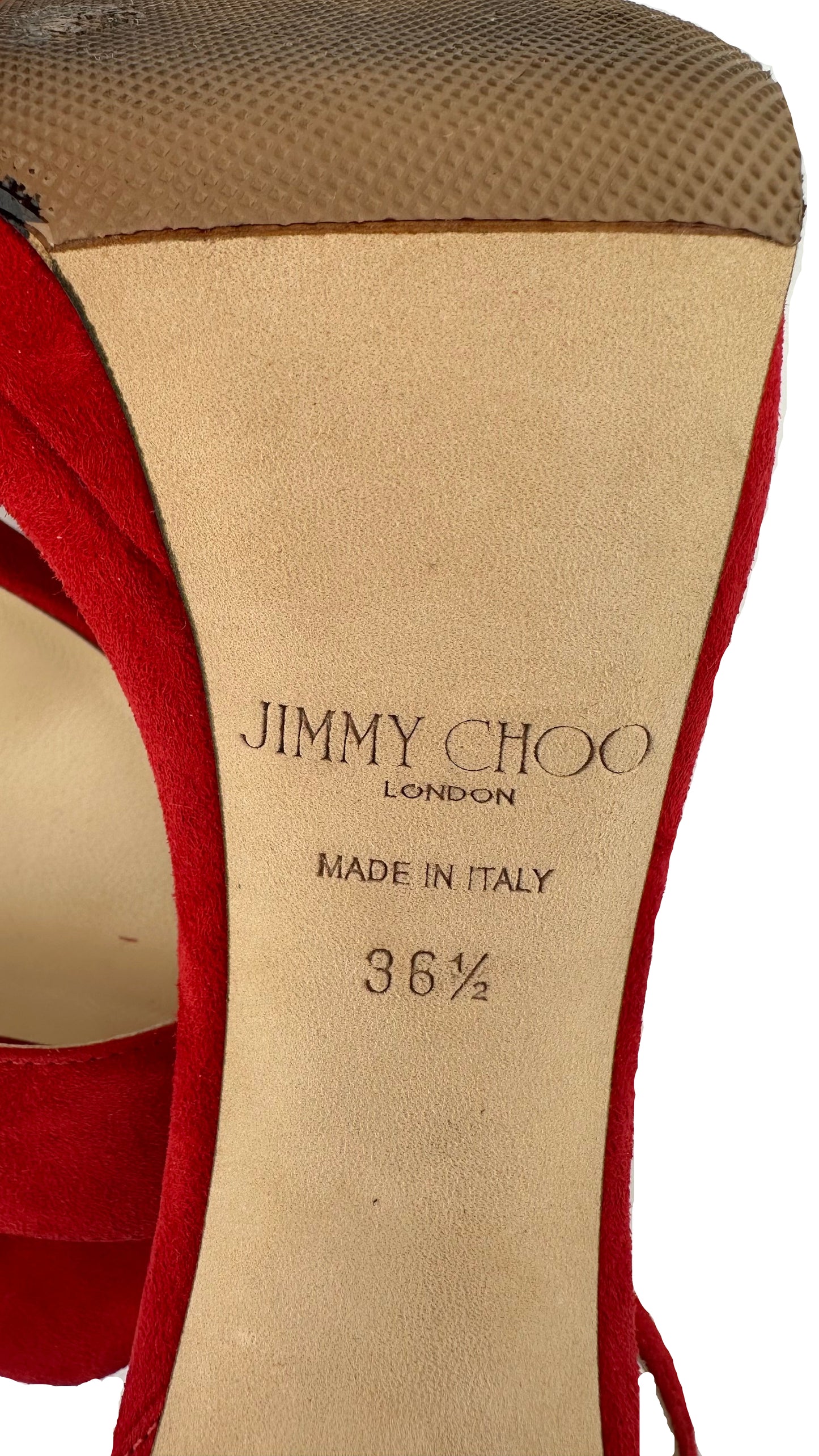 Jimmy Choo - Red Suede Ankle Strap Heel - 36.5