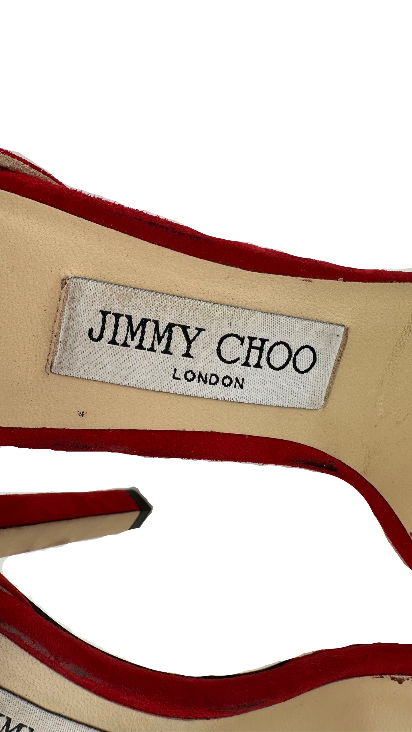 Jimmy Choo - Red Suede Ankle Strap Heel - 36.5