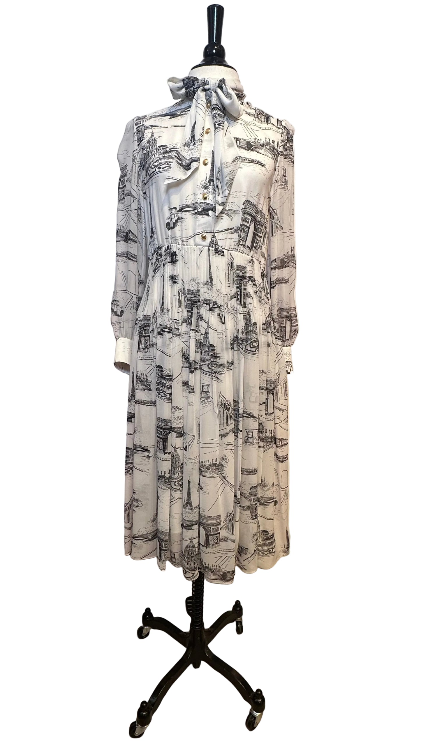 CELINE - White Long Sleeve Paris Print Dress - 40