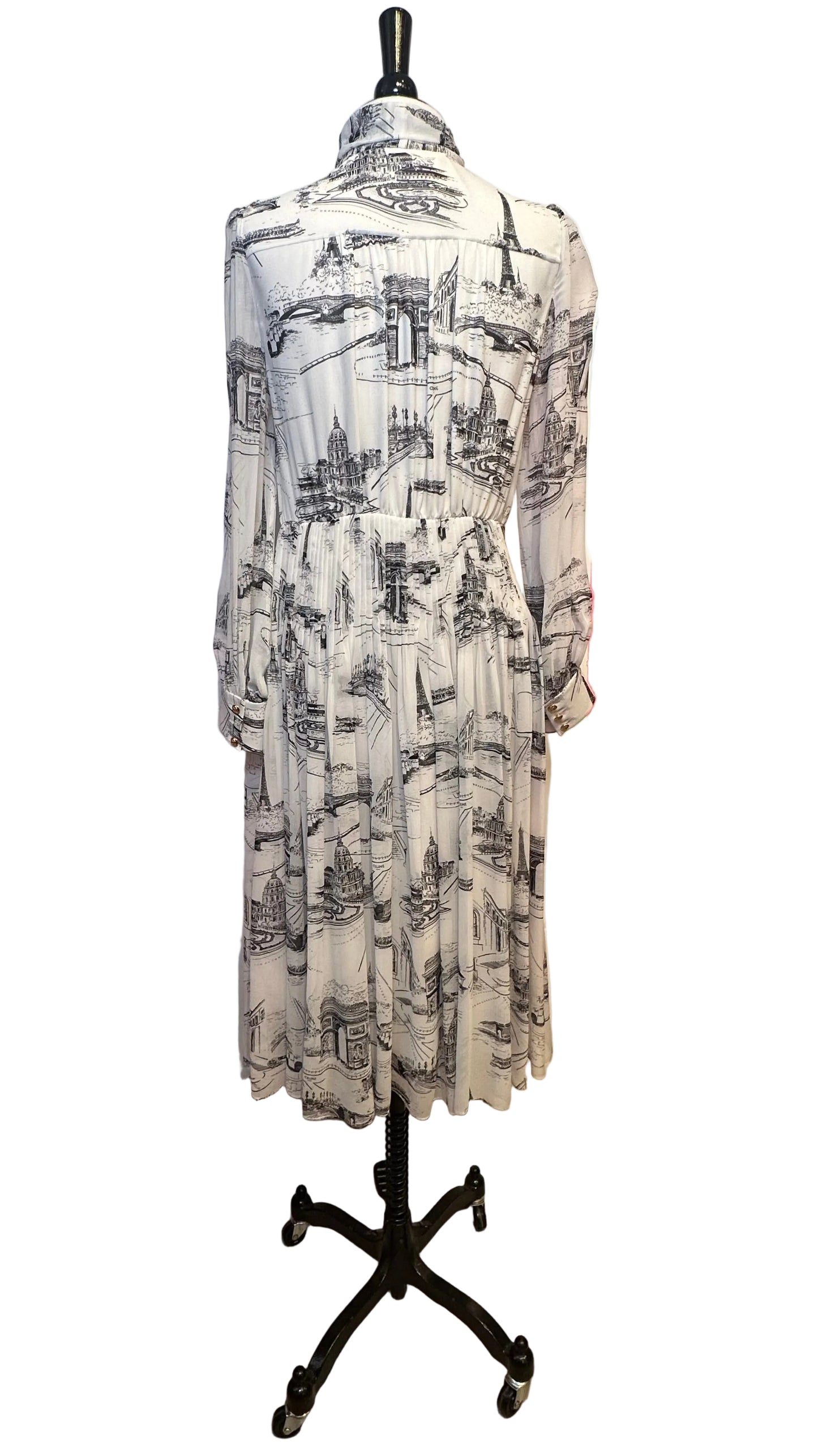 CELINE - White Long Sleeve Paris Print Dress - 40