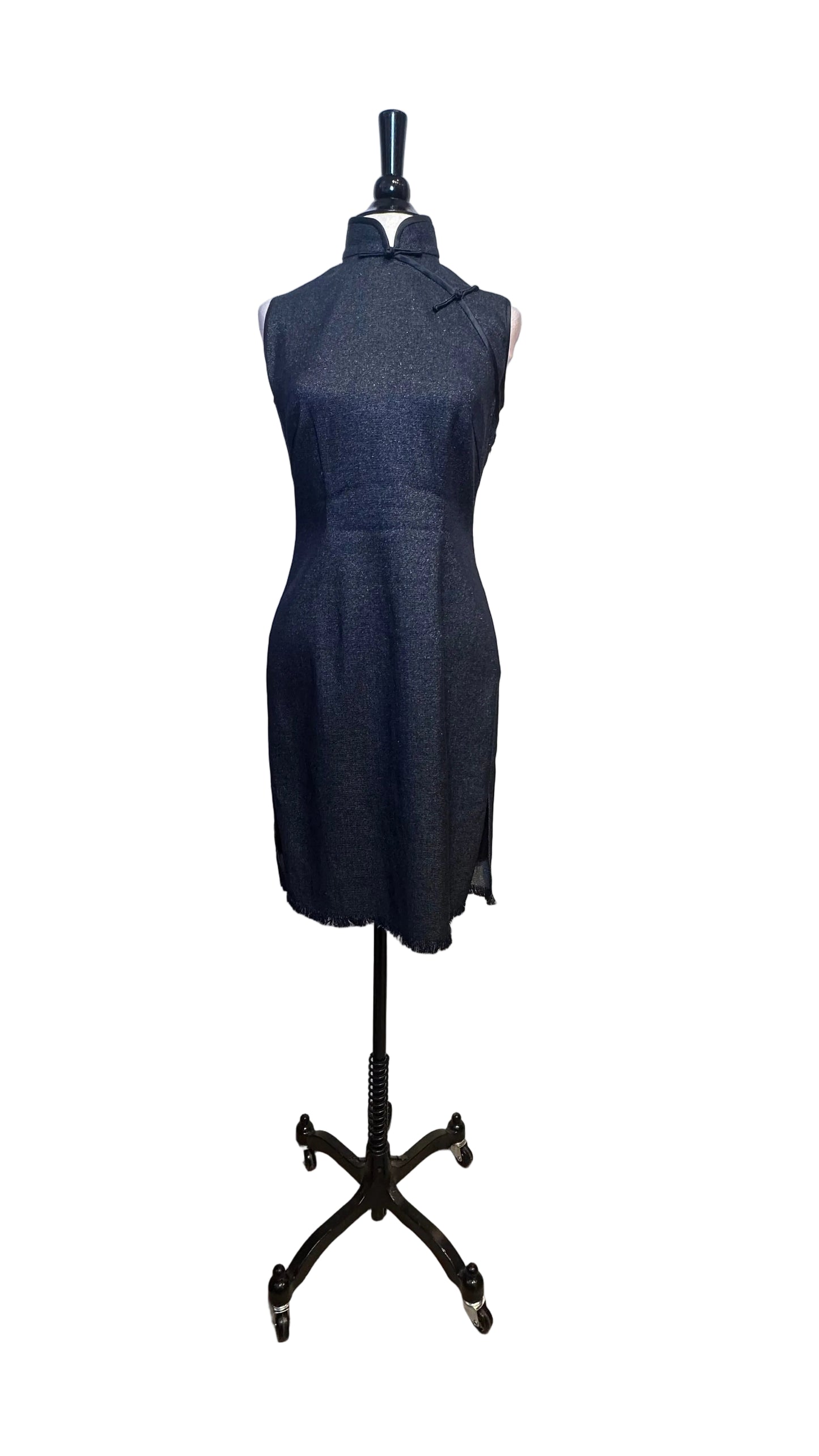 Shanghai Tang - Black Sparkle Embroidered Cheongsam Dress - 6