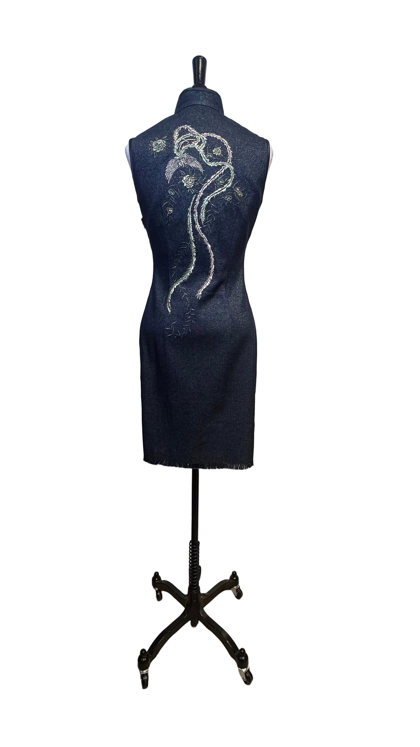 Shanghai Tang - Black Sparkle Embroidered Cheongsam Dress - 6