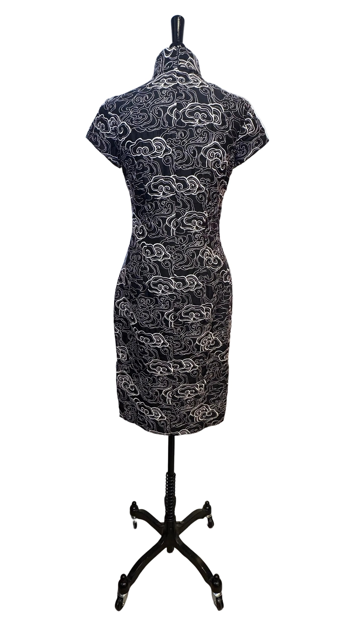 Shanghai Tang - Vintage Black White Embroidered Cheongsam Dress - 6