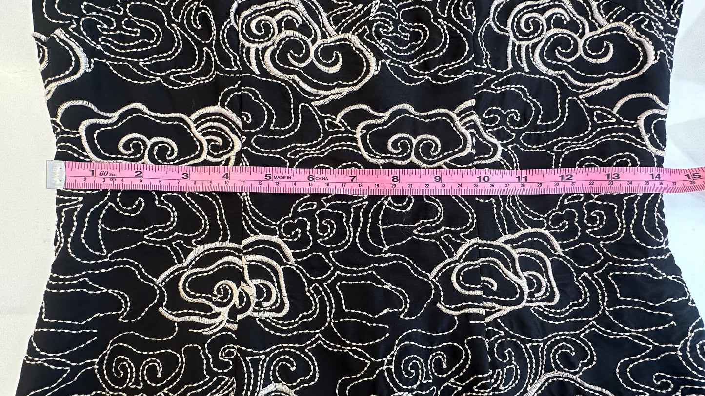 Shanghai Tang - Vintage Black White Embroidered Cheongsam Dress - 6