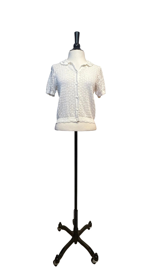 DOEN - Evaline Ivory Knit Cutout Short Sleeve Cardi - Small