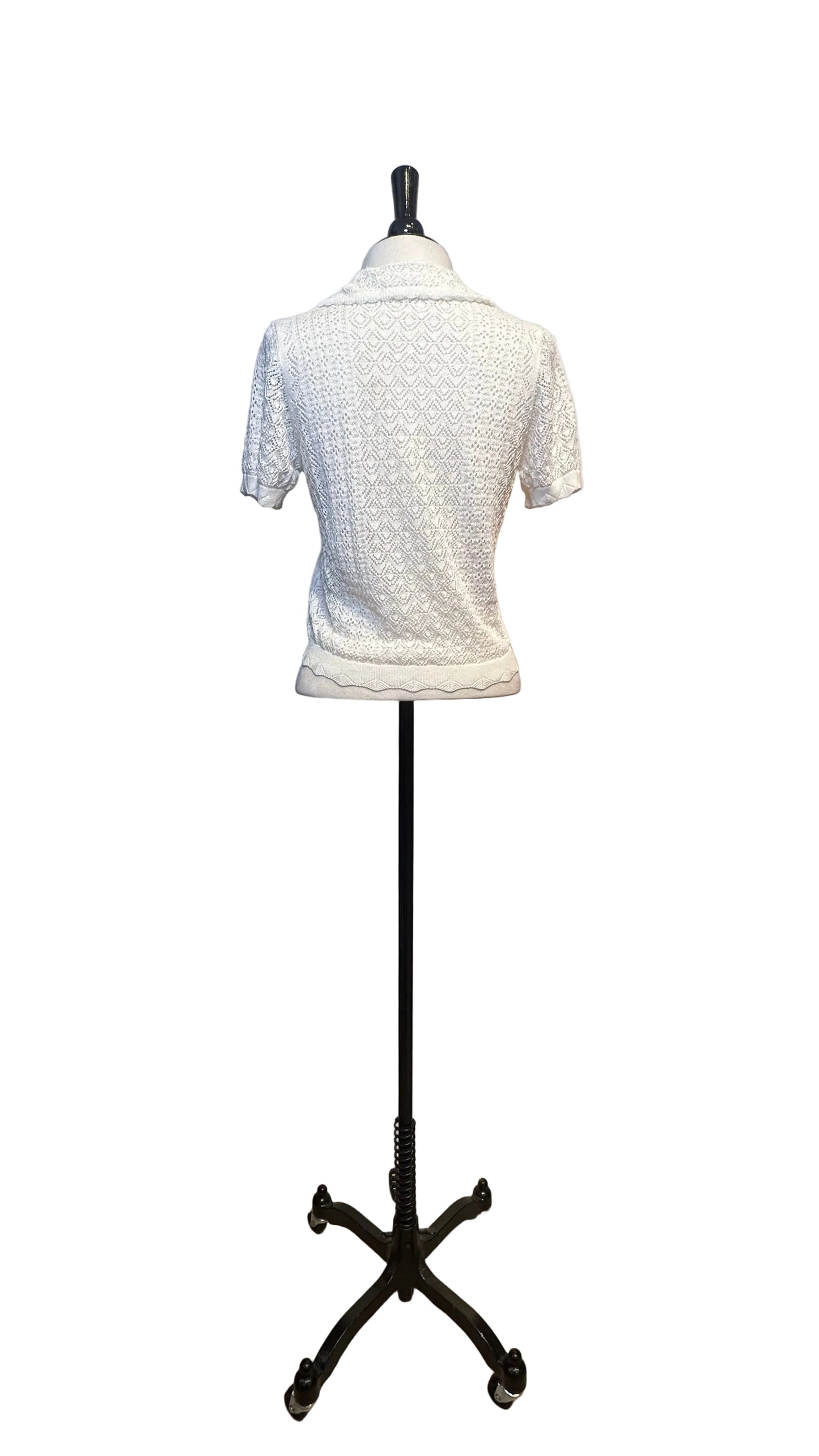 DOEN - Evaline Ivory Knit Cutout Short Sleeve Cardi - Small