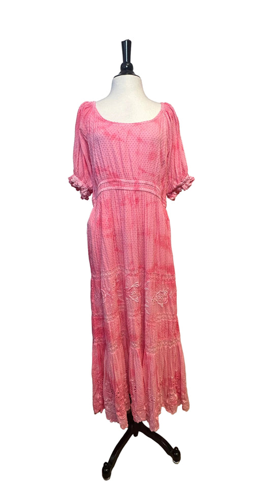 LoveShackFancy - Pink Tie-Dye Swiss Dot Dress - X-Large