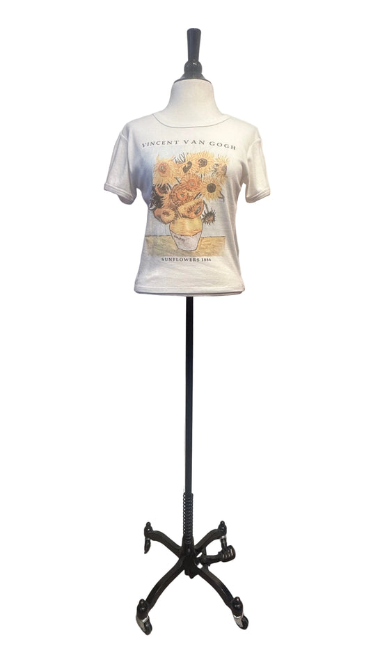 Vinyl Icons - White Cotton Blend Van Gogh Print Tee - Medium