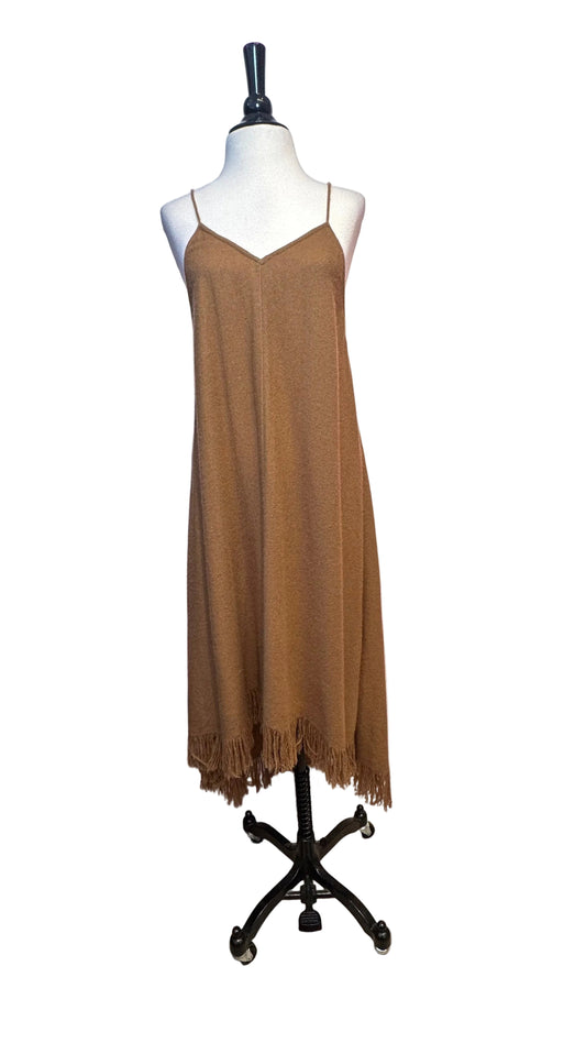 Ryan Roche - Brown Cashmere Fringe Hem Dress - Medium