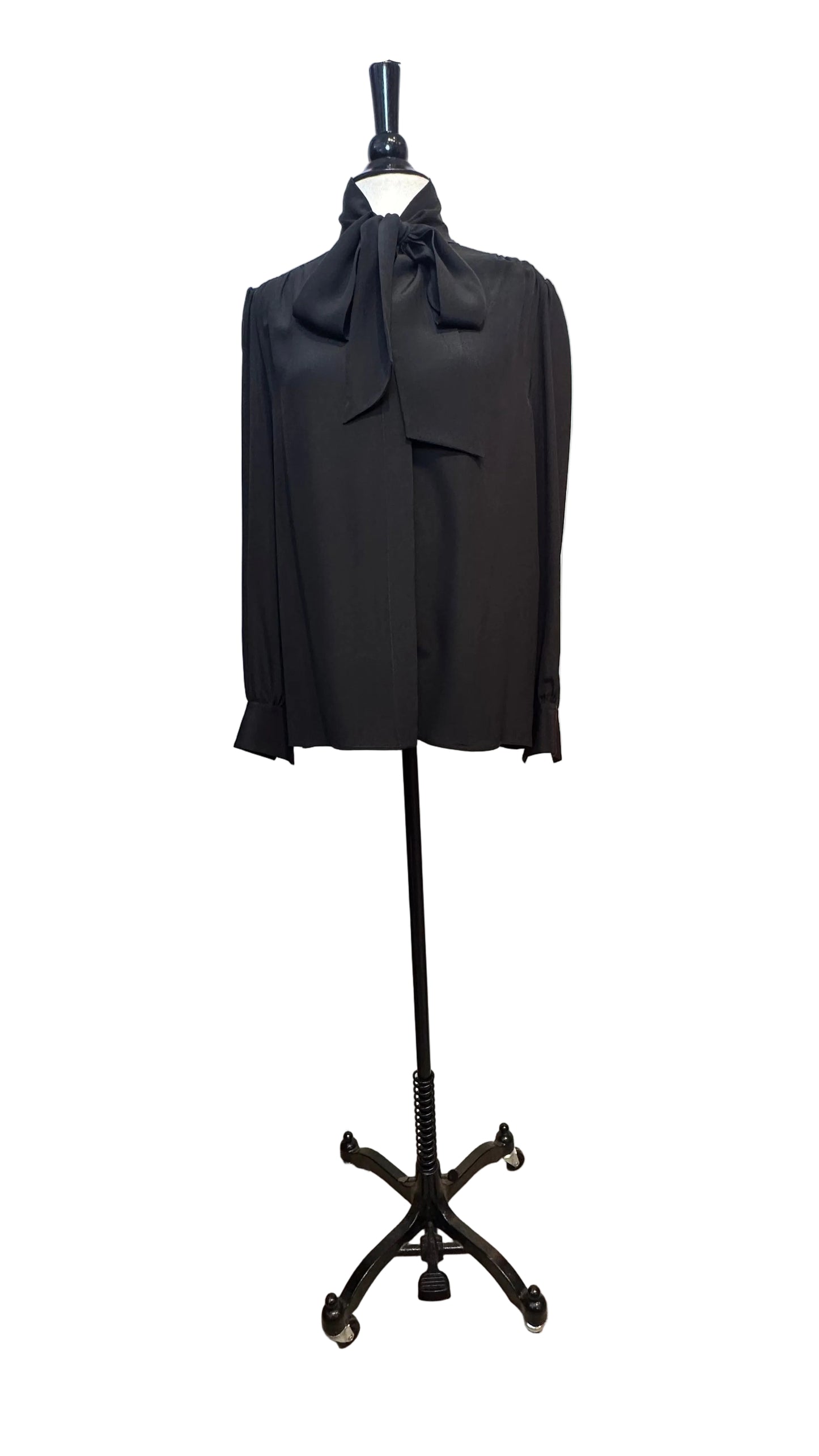 Chloe - Black Silk Tie-Neck Top - 36