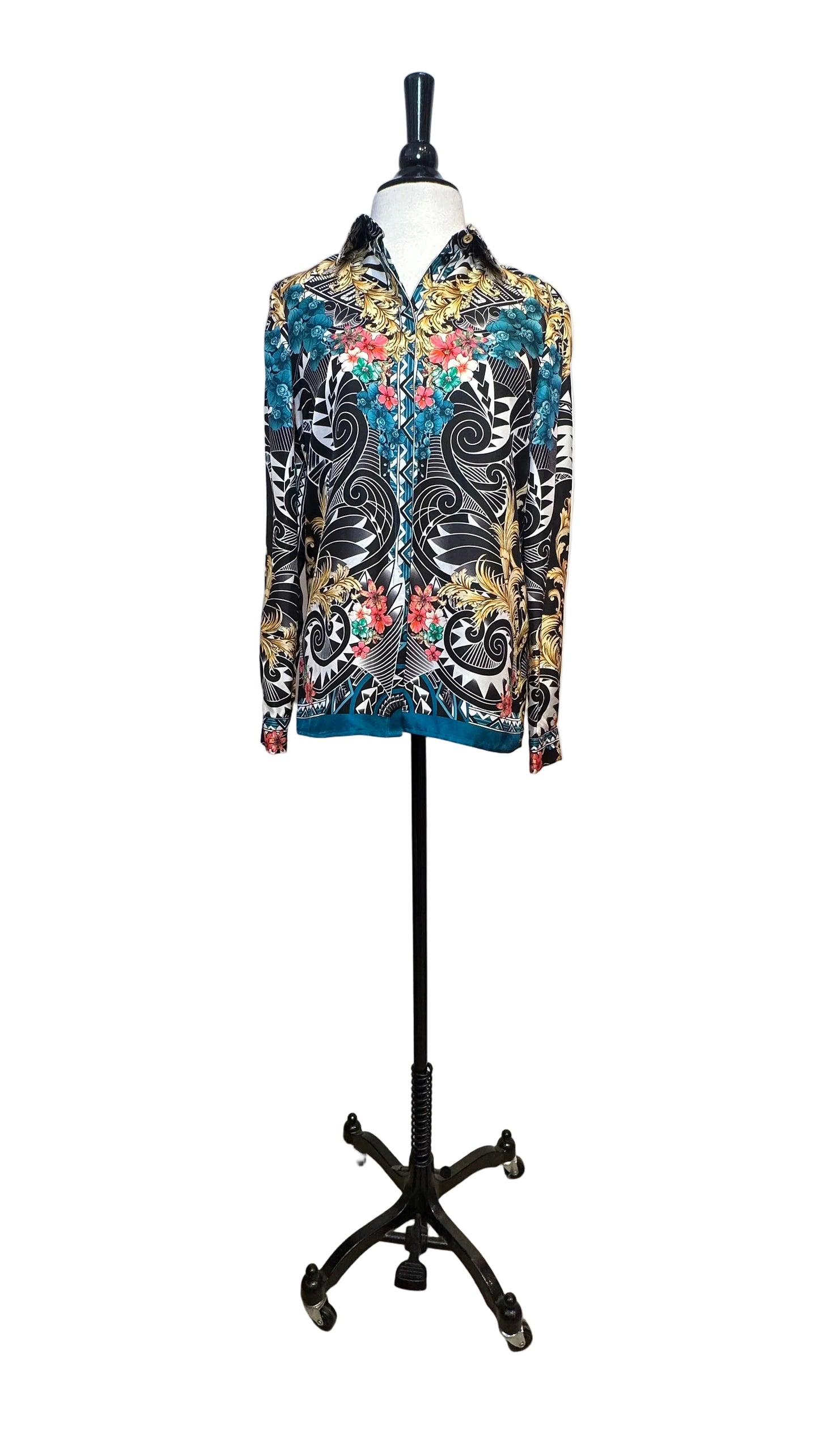 Versace Collection - Black White Multicolor Print Top - 40