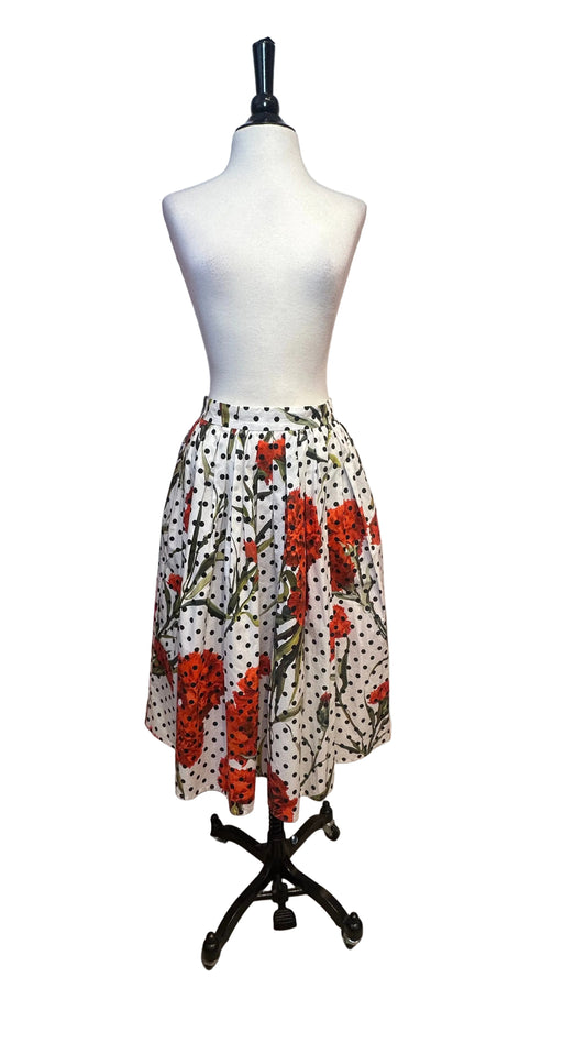 DOLCE & GABBANA - White Red Black Floral Polka Dot Skirt - 40