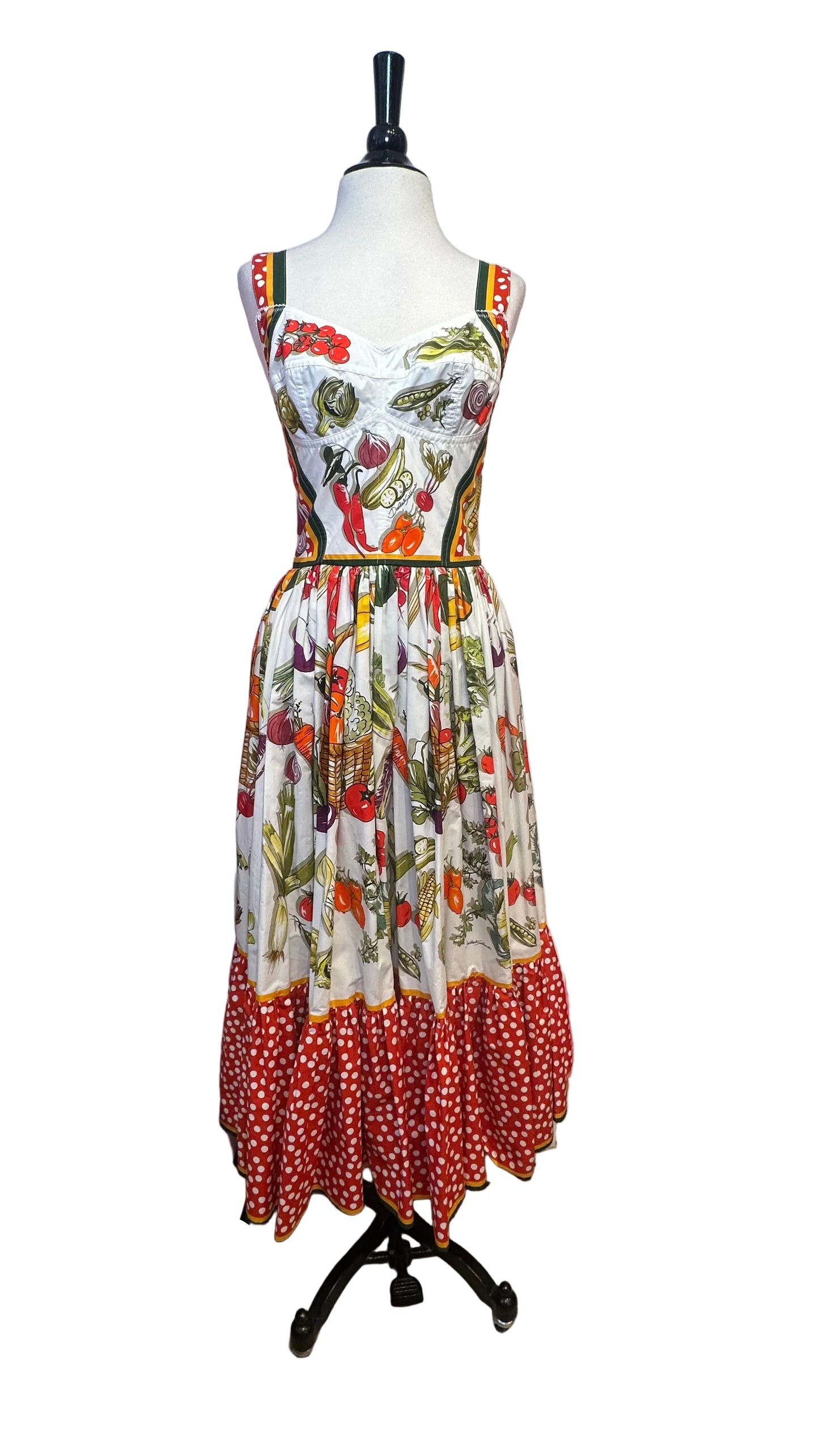 DOLCE & GABBANA - White Multicolor Veggie Sundress - 40
