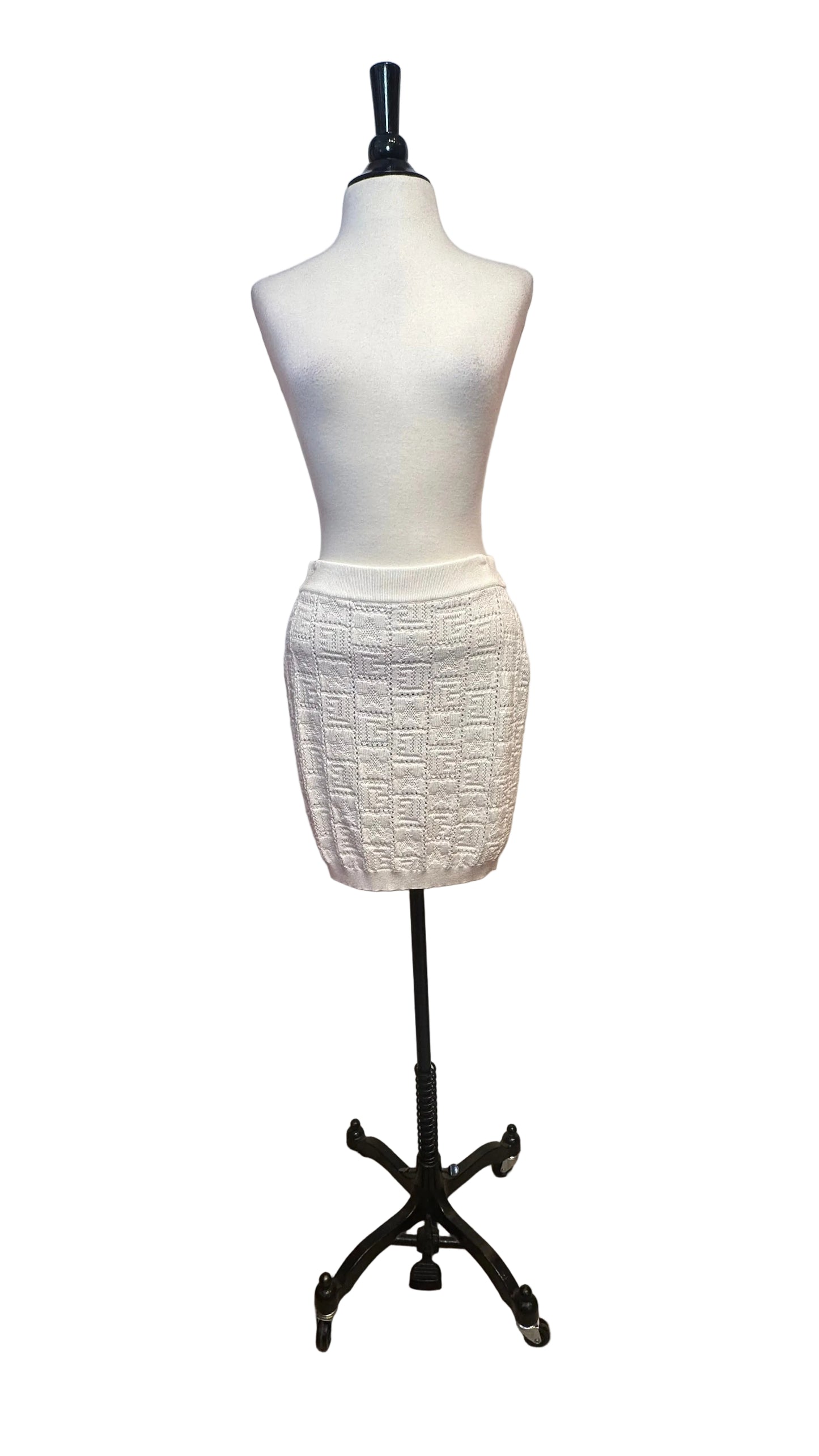 BALMAIN Paris - White White Monogram Pointelle Knit Skirt - 38