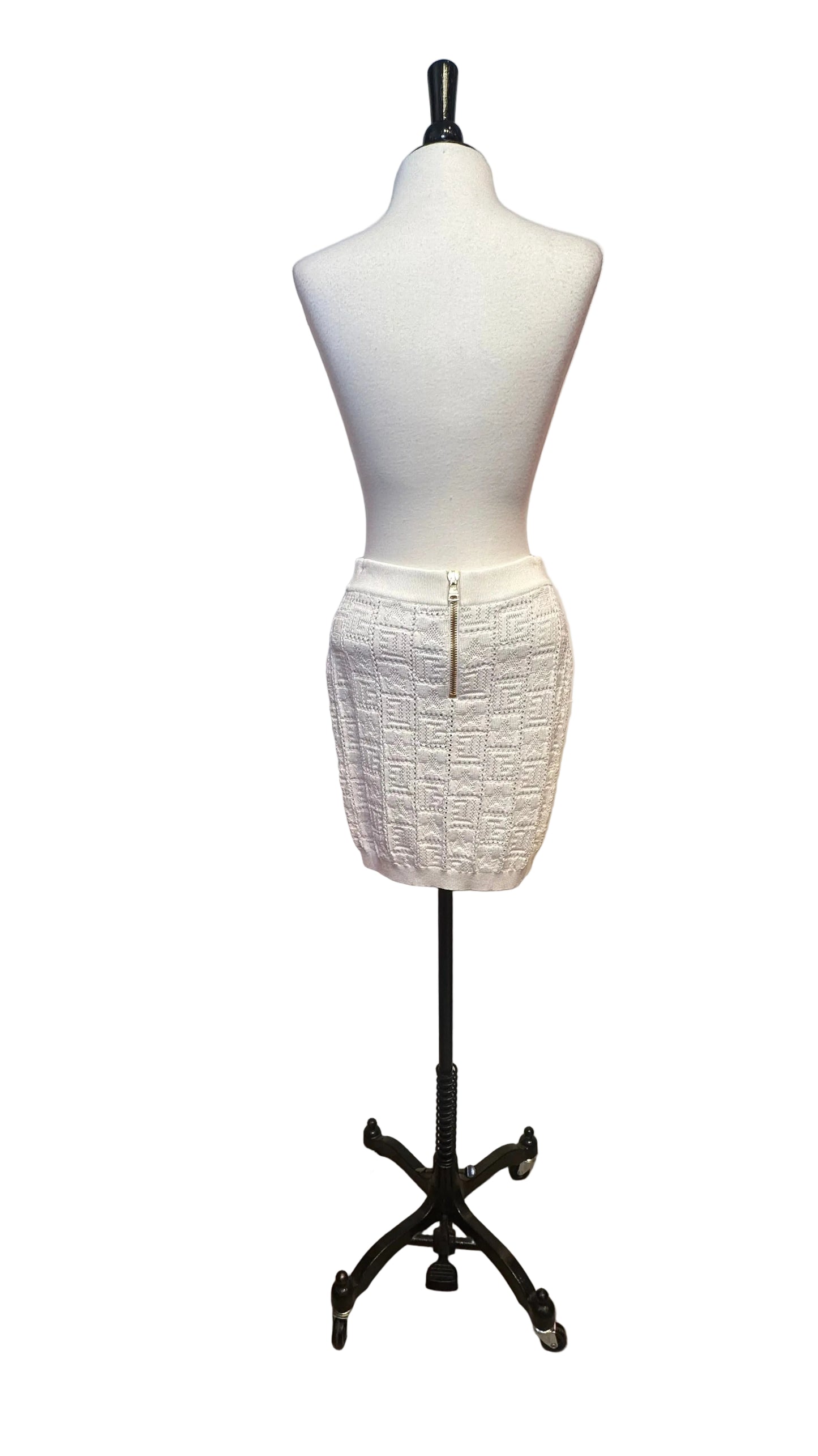 BALMAIN Paris - White White Monogram Pointelle Knit Skirt - 38