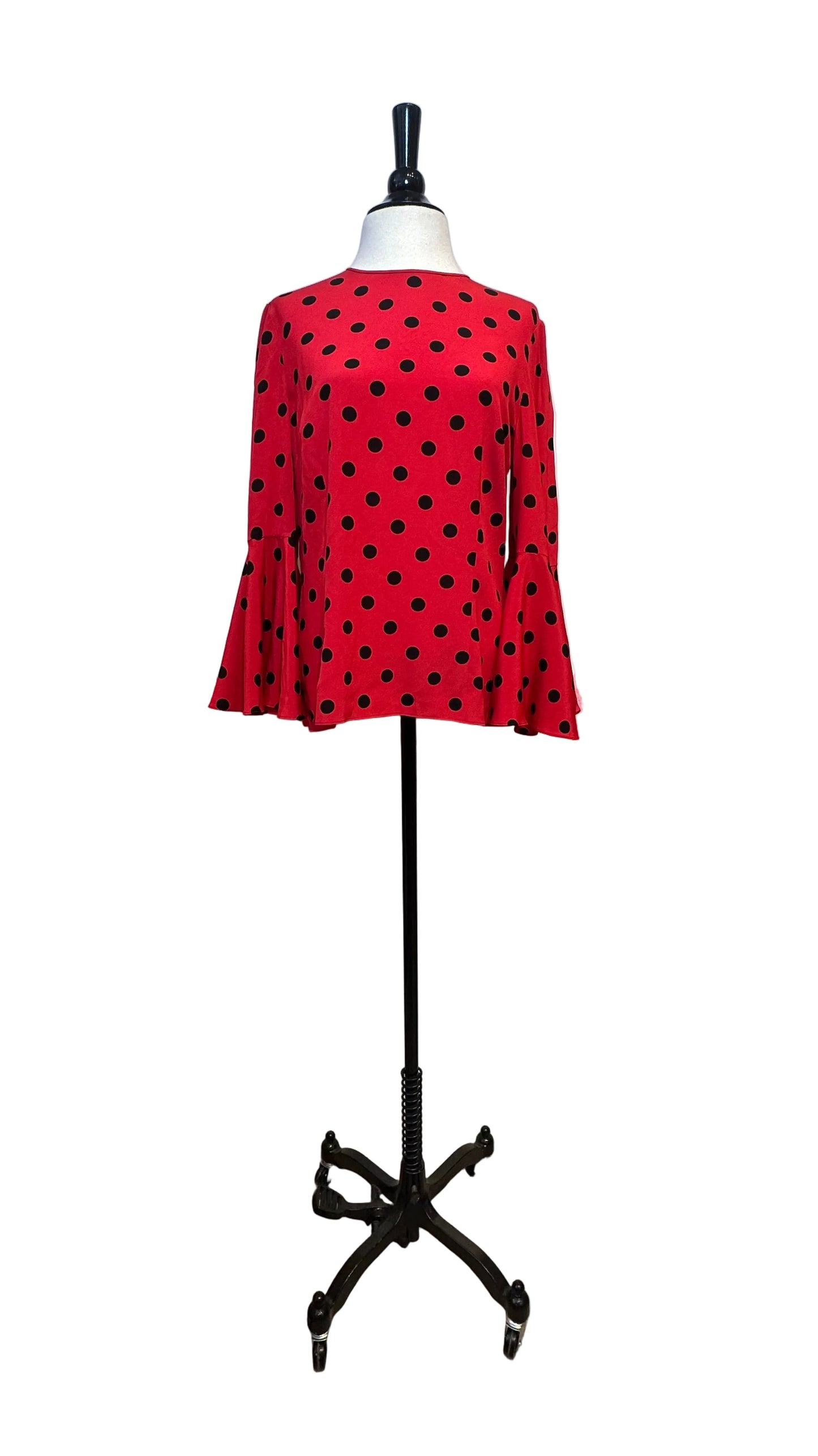 DOLCE & GABBANA - Red Black Polka Dot Silk Bell Sleeve Top - 48