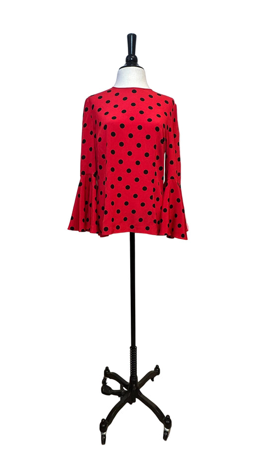 DOLCE & GABBANA - Red Black Polka Dot Silk Bell Sleeve Top - 48
