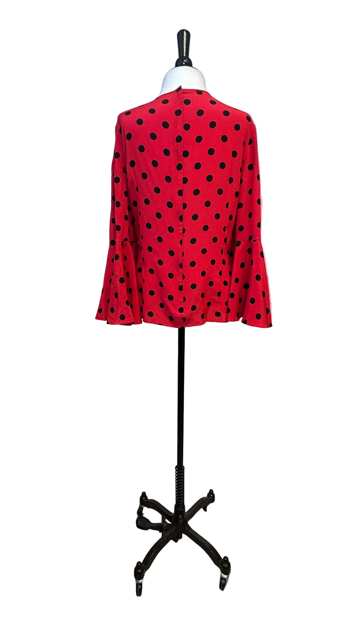 DOLCE & GABBANA - Red Black Polka Dot Silk Bell Sleeve Top - 48