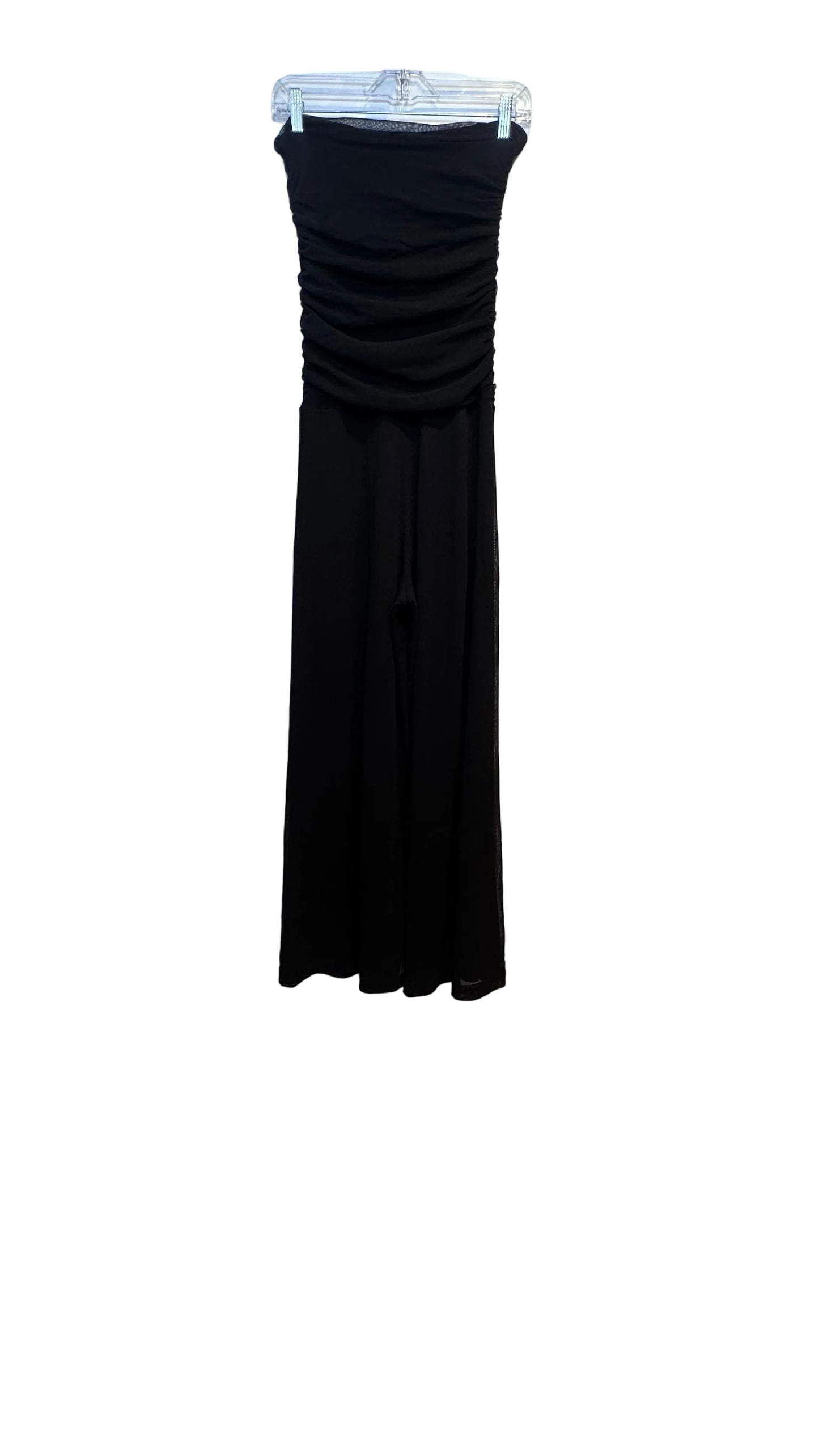 FUZZI - SIGNATURE Black Strapless Wide-Leg Tulle Jumpsuit - Large