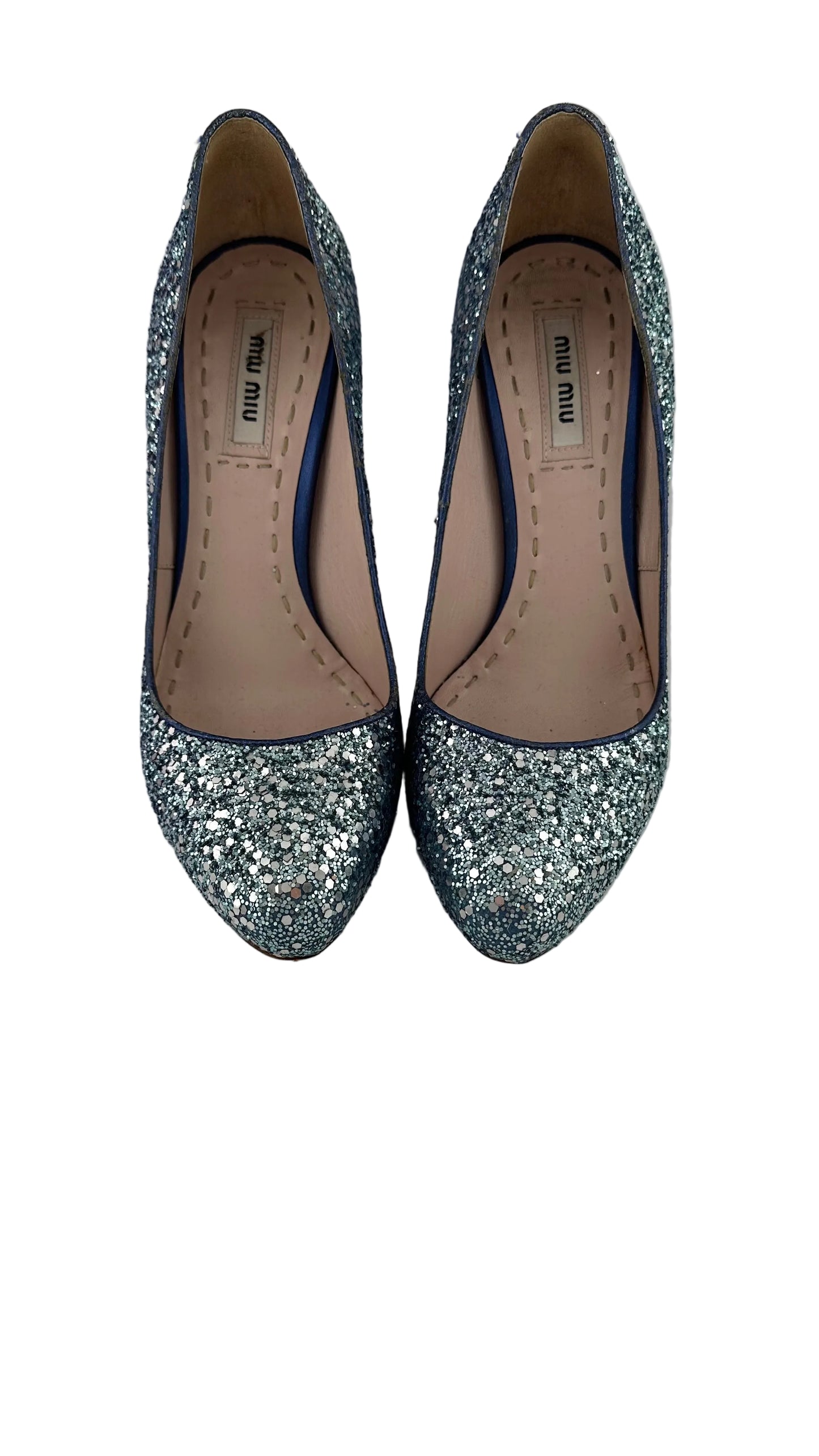 Miu Miu - Blue and Silver Glitter Heels - 36