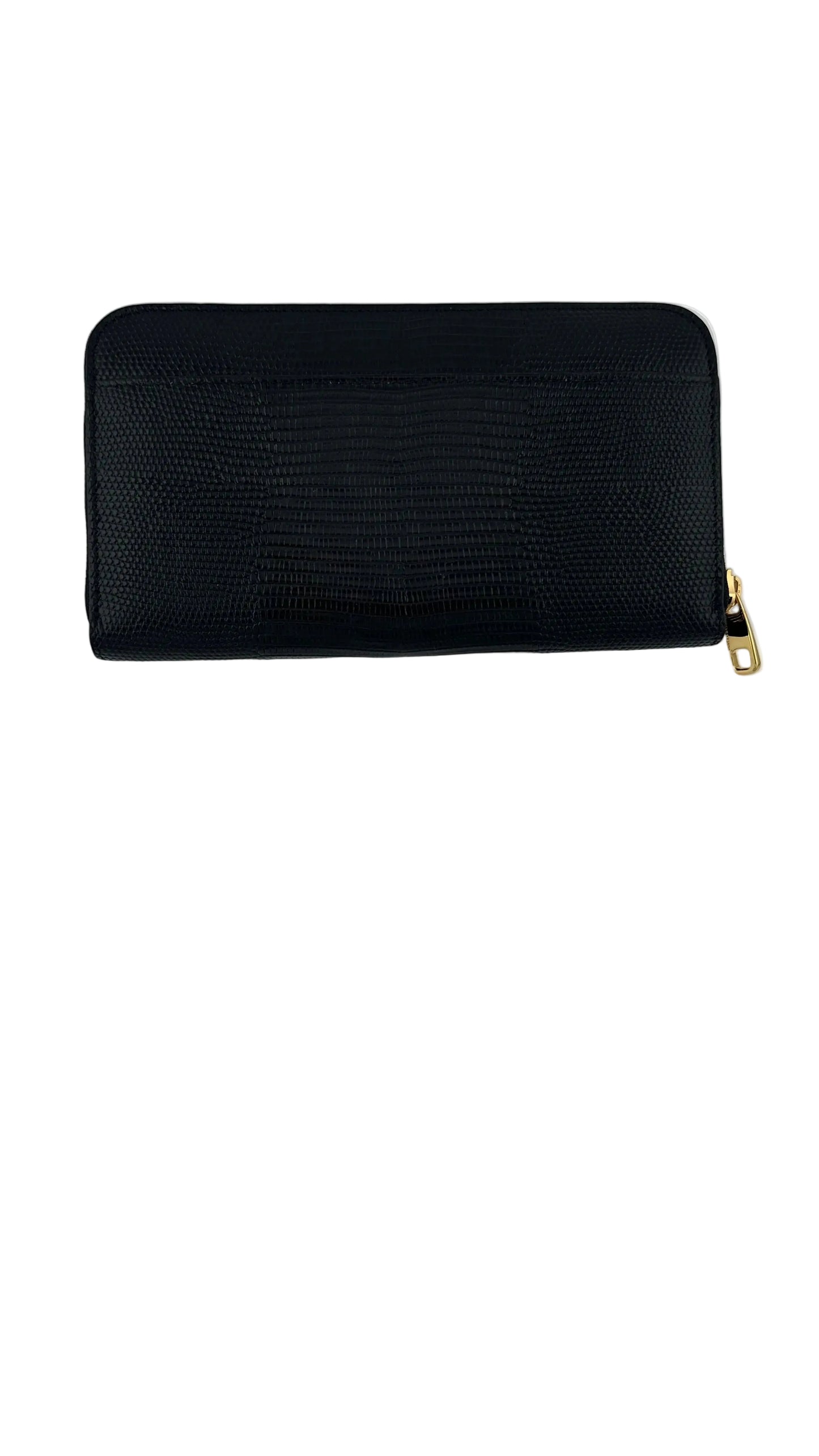 DOLCE & GABBANA - Black Lizard Embossed Leather Wallet with Crystal Logo