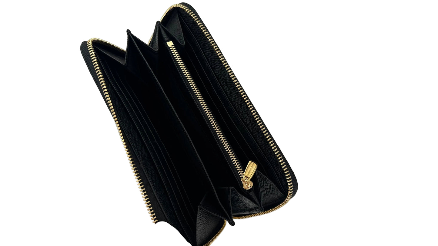 DOLCE & GABBANA - Black Lizard Embossed Leather Wallet with Crystal Logo
