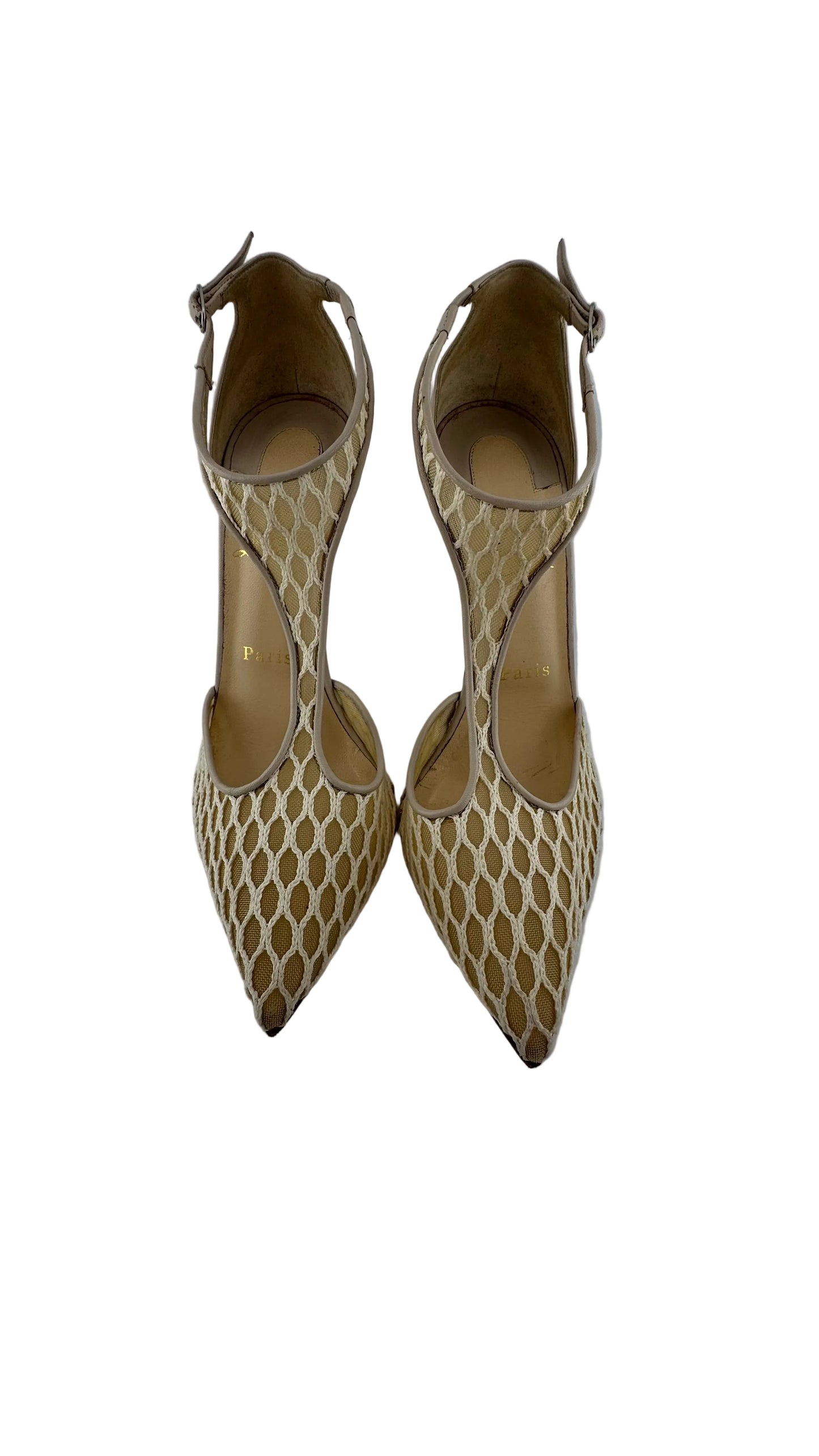 Christian Louboutin - Salonu Beige Embroidered Mesh and Leather Heels - 39
